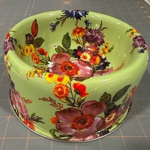 MacKenzie-Childs Retired Market Flowers Floral Dog Bowl - Green and Multicolor